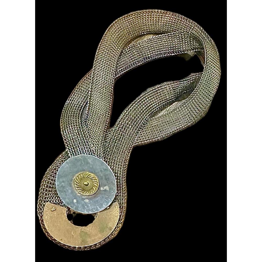 Vintage Silver Tone Braided Metal Mesh Belt Gold Sunburst Buckle 30 Inch